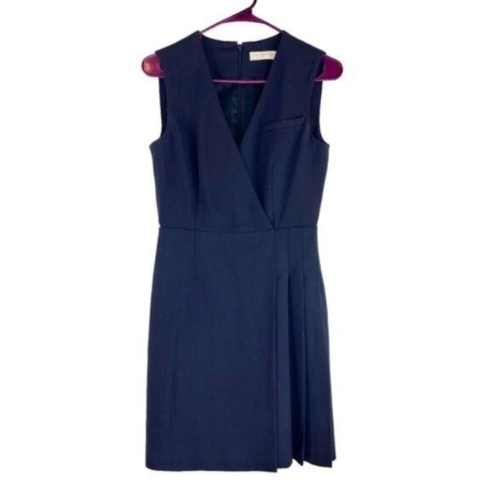 Tory Burch Navy Blue Pleated Suiting Dress - Picture 2 of 6